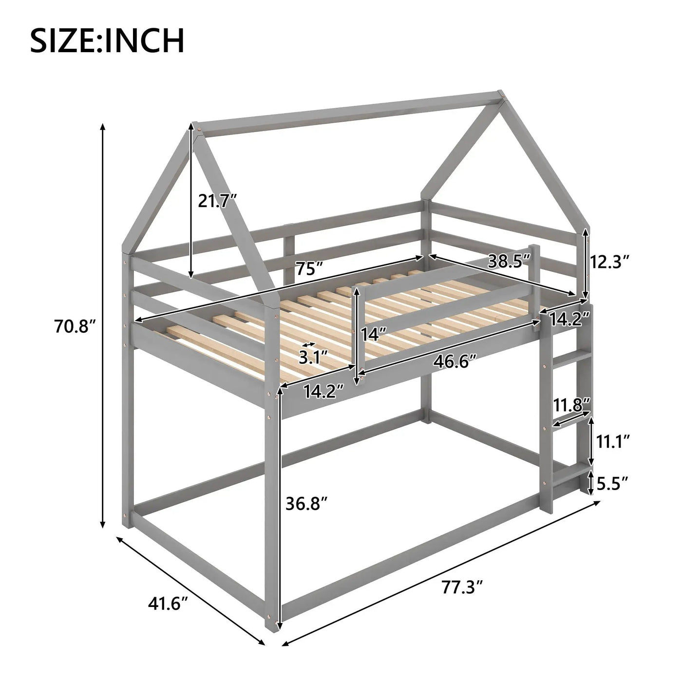 Low Bunk Bed With House Shaped Frame And Ladder by HouseOfZazla