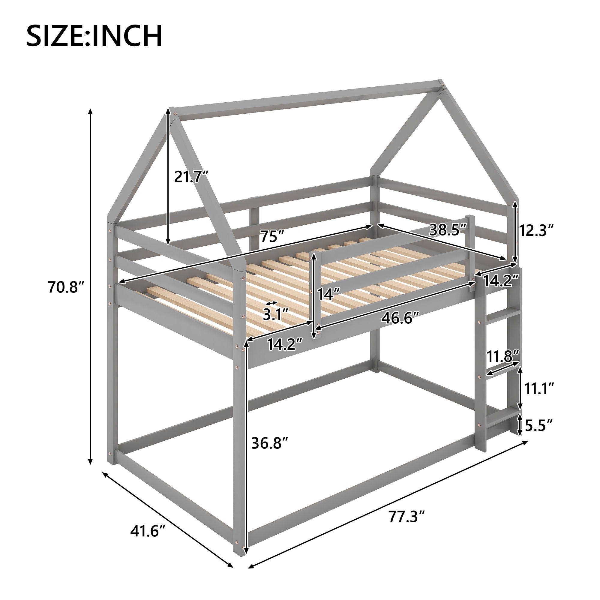 Low Bunk Bed With House Shaped Frame And Ladder by HouseOfZazla