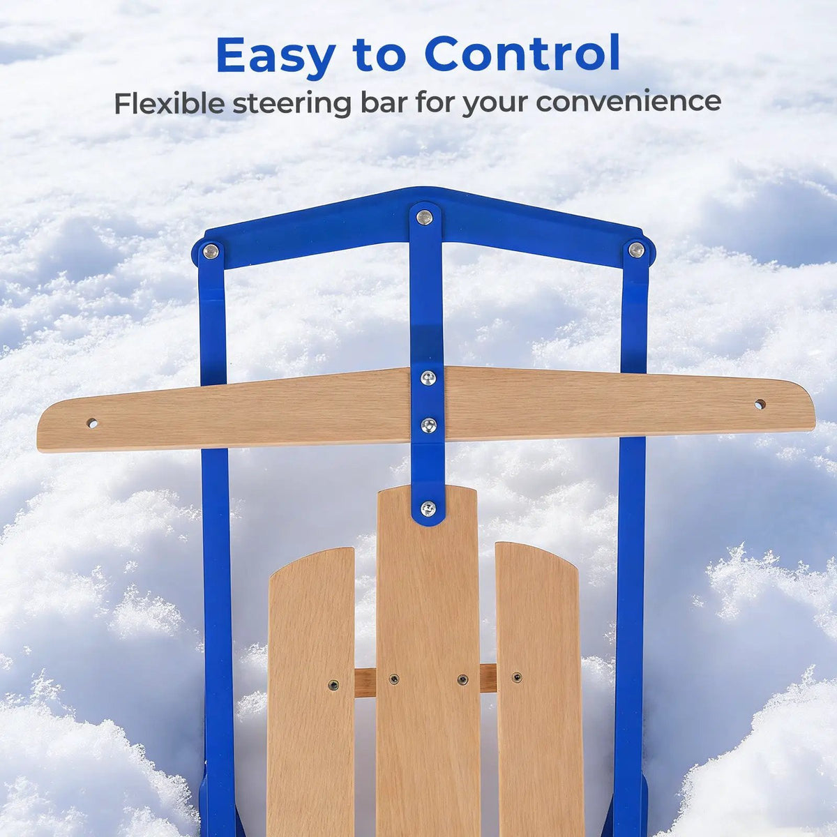 54 Inch Wood Snow Sled with Metal Runners and Steering Bar, photo 13 of 16