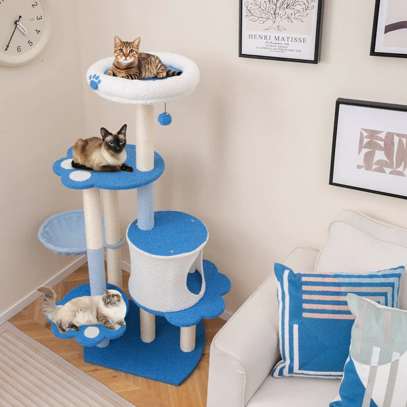 54 Inches Tall Modern Cat Tree Tower for Indoor Cats-Blue by DirectDeals