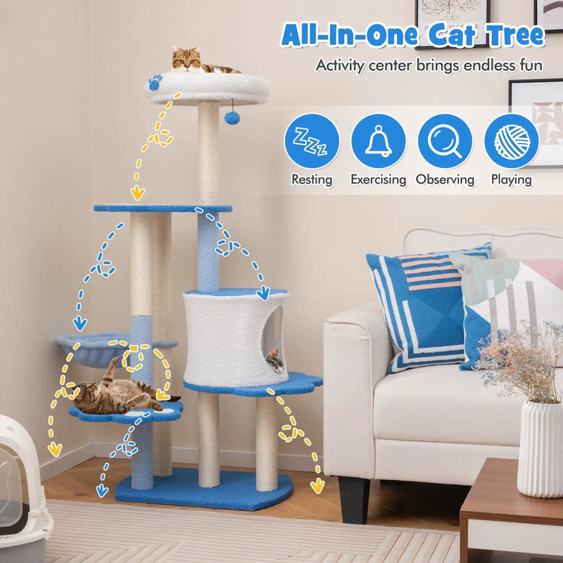 54 Inches Tall Modern Cat Tree Tower for Indoor Cats-Blue by DirectDeals