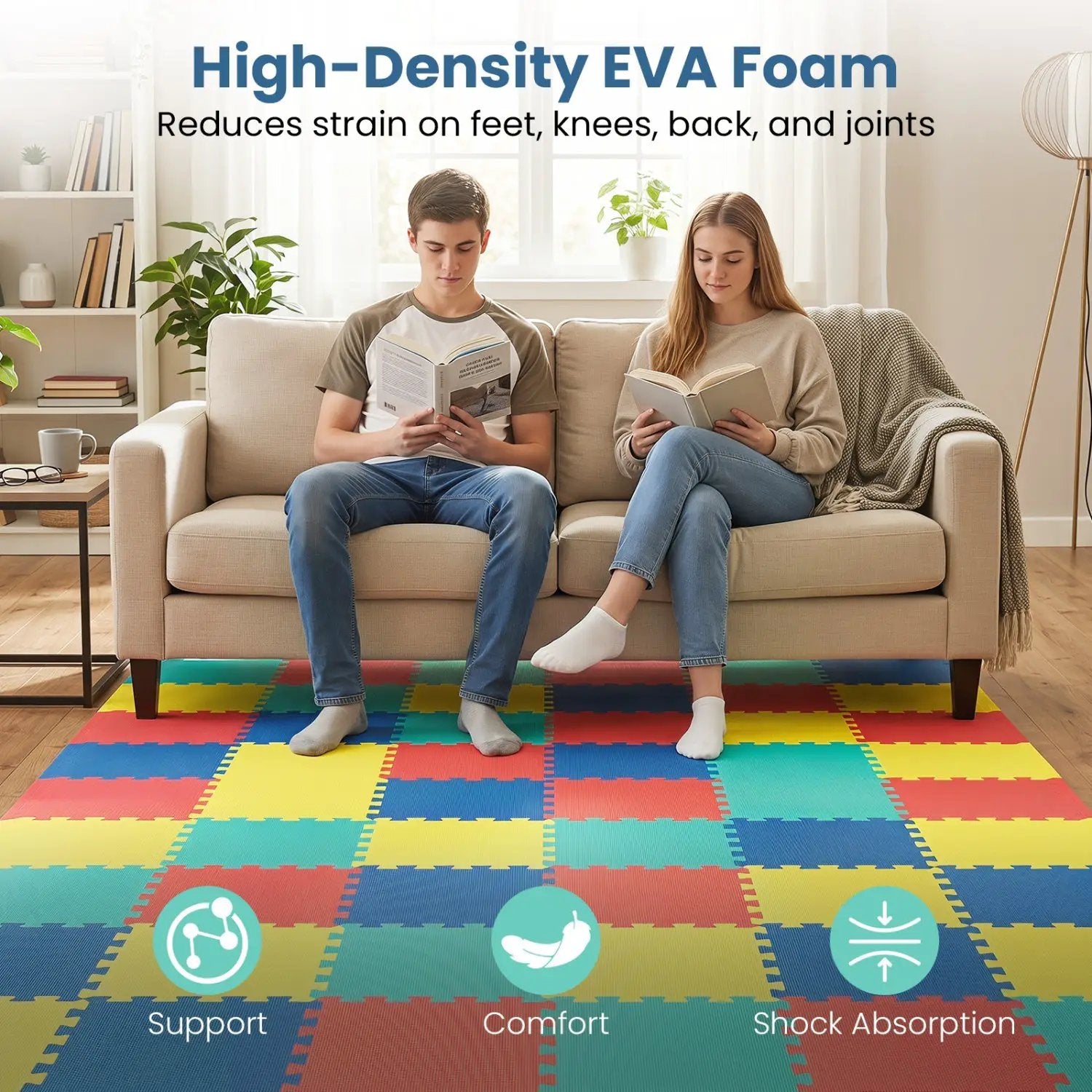 EVA Foam Floor Tiles 54-Pack with Borders and Non-Slip Surface by DirectDeals