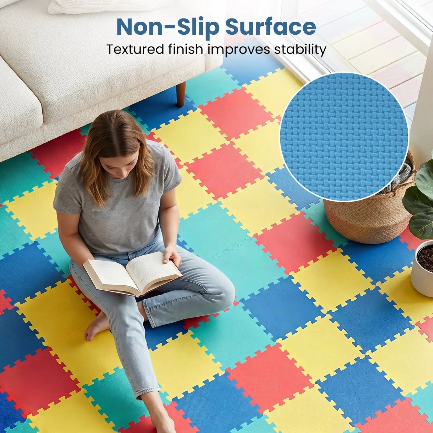 EVA Foam Floor Tiles 54-Pack with Borders and Non-Slip Surface by DirectDeals