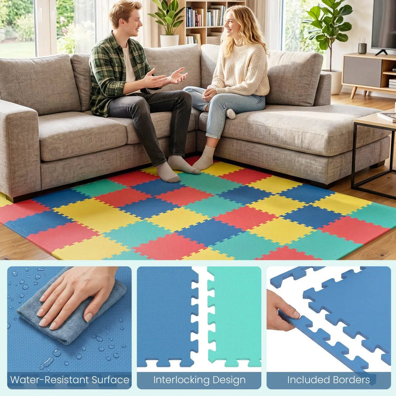 EVA Foam Floor Tiles 54-Pack with Borders and Non-Slip Surface by DirectDeals