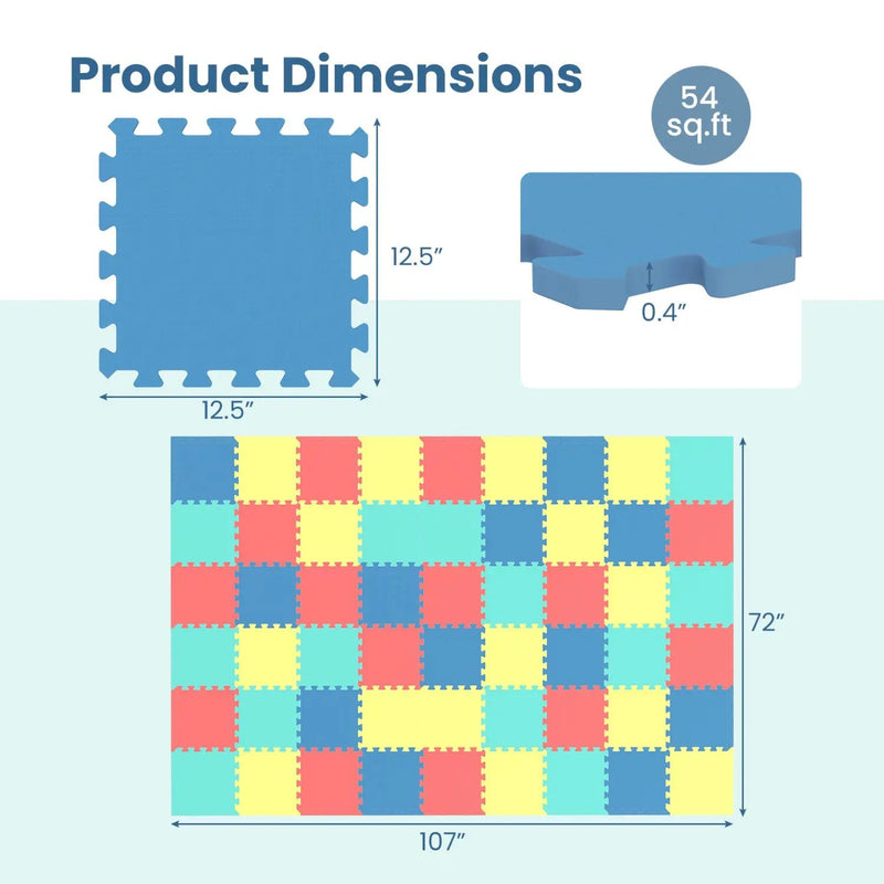 EVA Foam Floor Tiles 54-Pack with Borders and Non-Slip Surface by DirectDeals