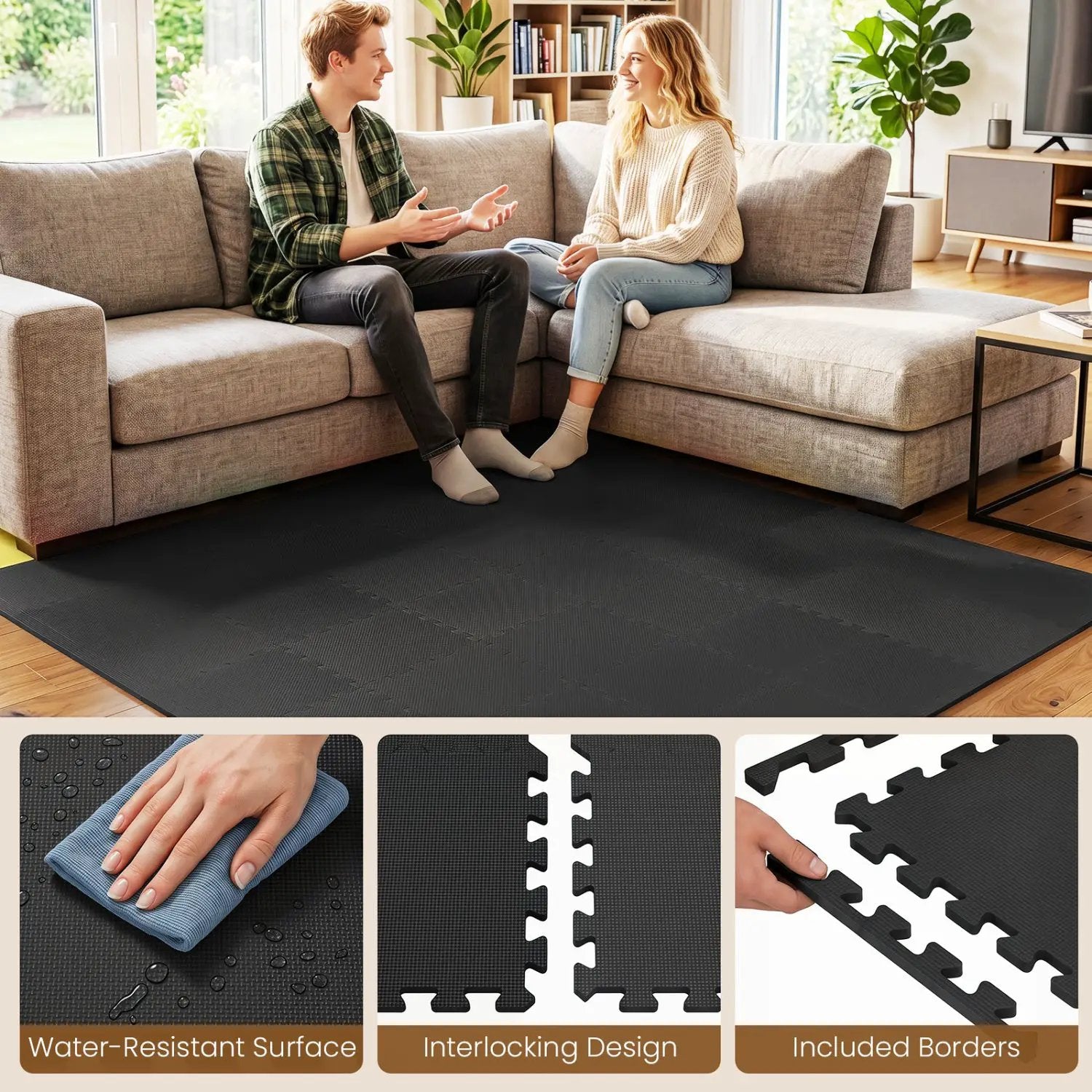 EVA Foam Floor Tiles 54-Pack with Borders and Non-Slip Surface by DirectDeals