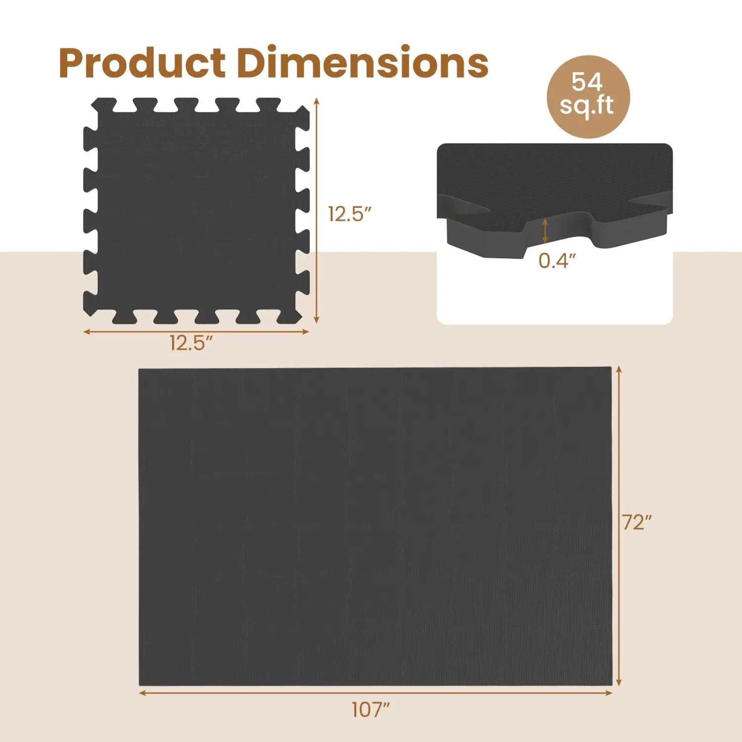 EVA Foam Floor Tiles 54-Pack with Borders and Non-Slip Surface by DirectDeals