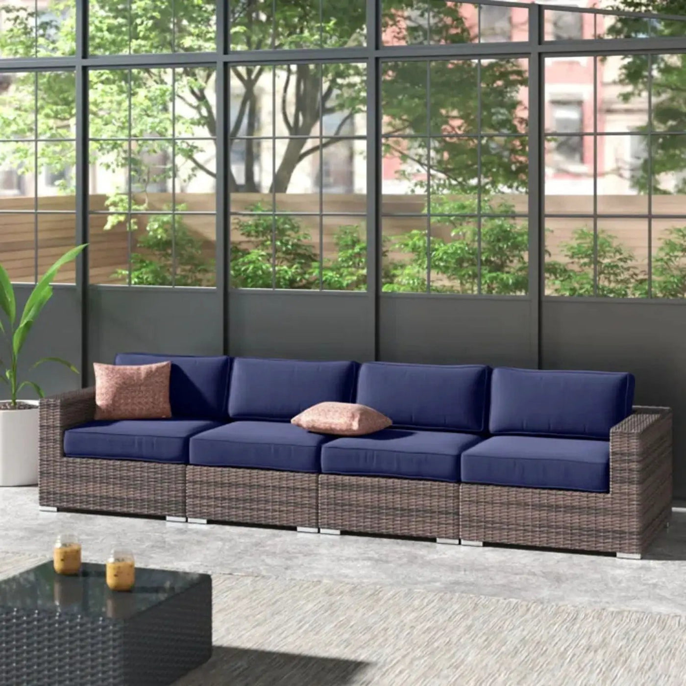 Luxurious Wicker Patio Sectional With Weather Resistant Sunbrella Cushions by HouseOfZazla