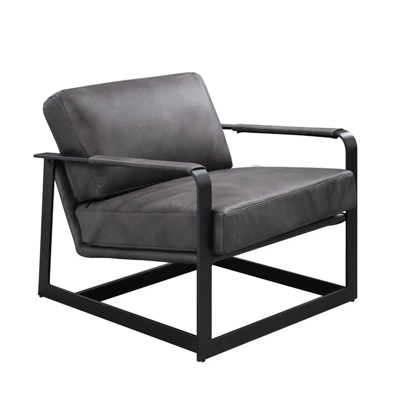 Locnos - Accent Chair - Gray Top Grain Leather & Black by Unique Piece Furniture