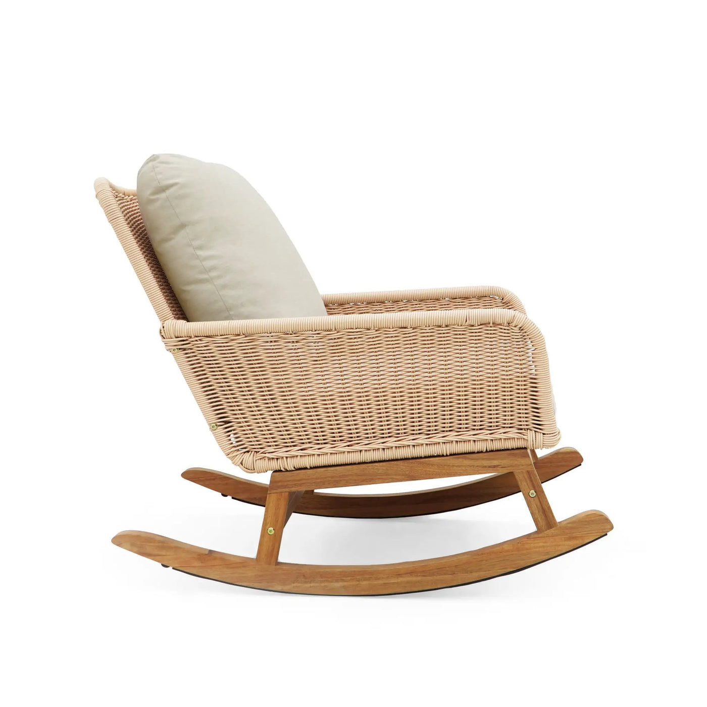 Contemporary Minimalist Wicker Rocking Chair With Soft Cushions And Durable Wooden Frame by HouseOfZazla