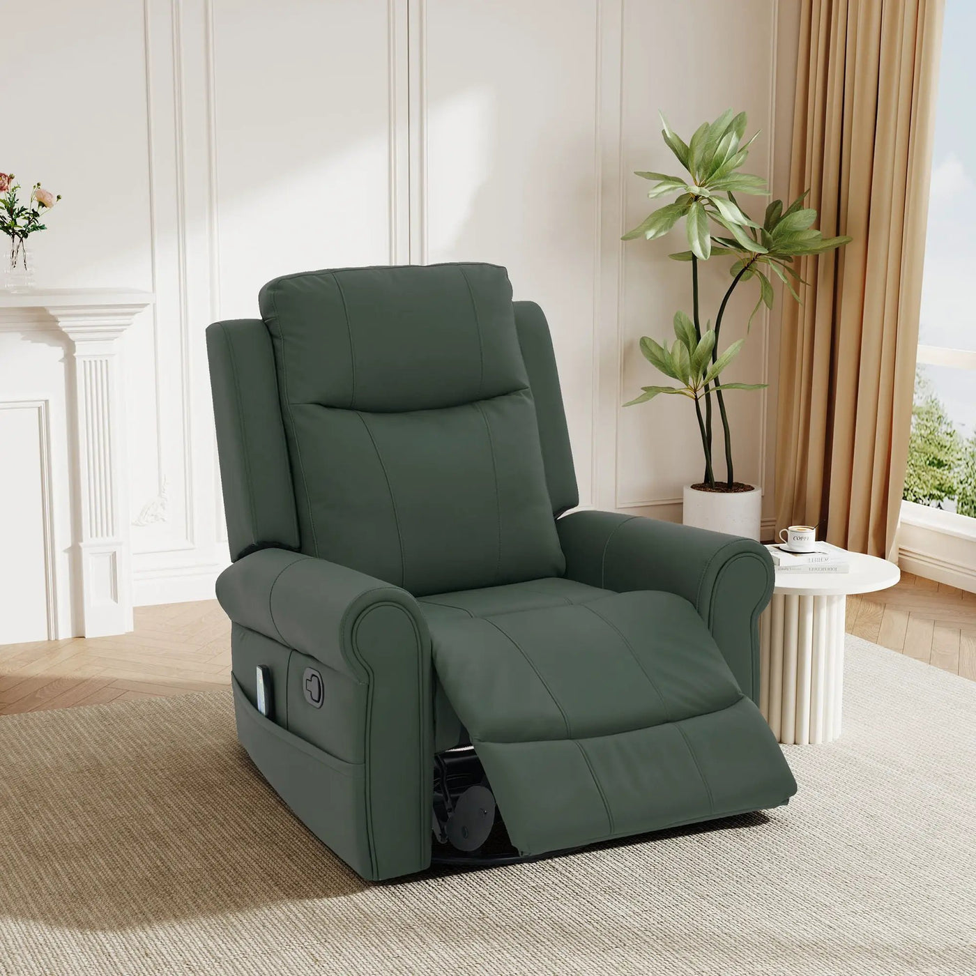Manual Recliner Chair With 270 Degree Swivel, Massage & Heating, Dual Reclining Positions by Unique Piece Furniture