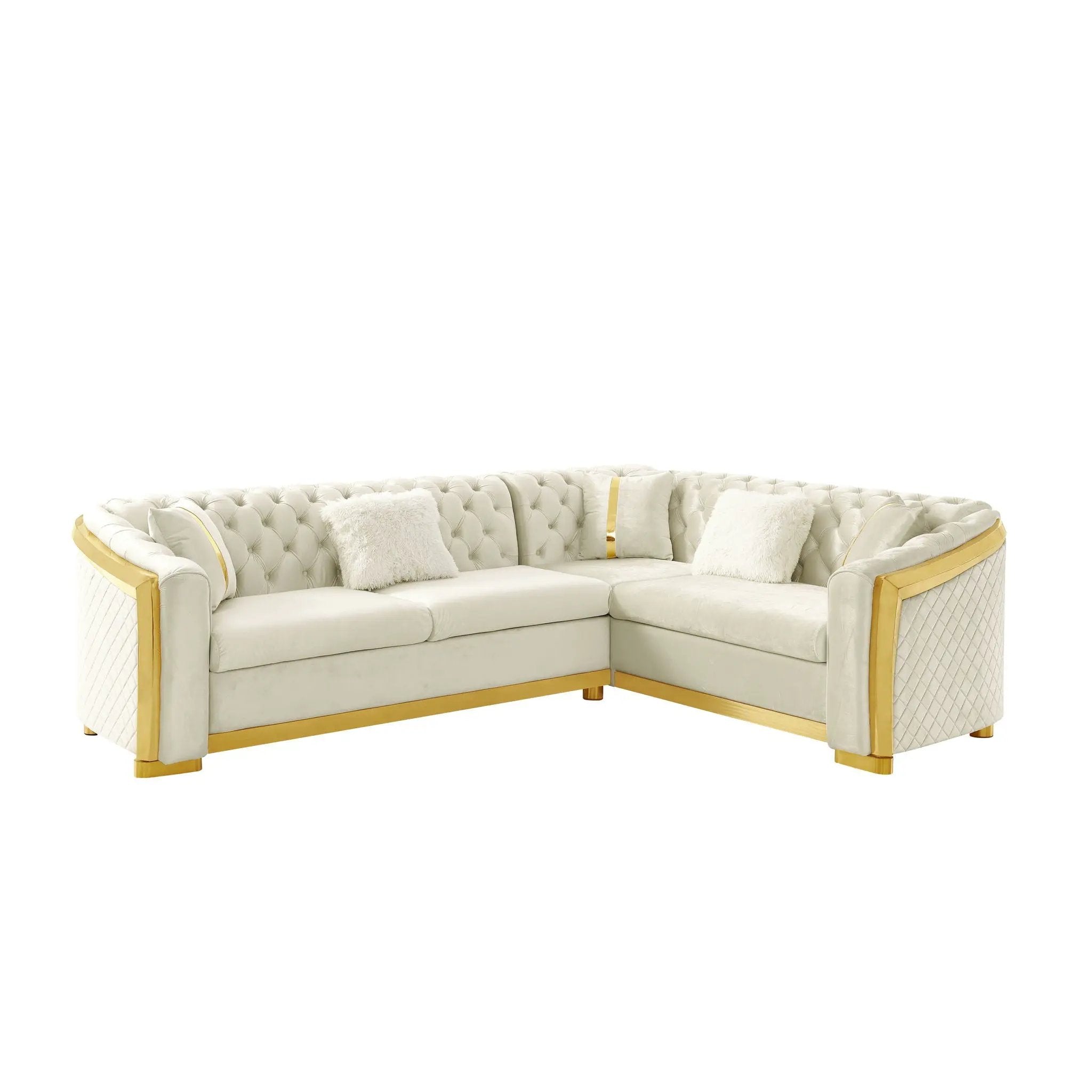 L Shaped Chesterfield Sectional Sofa With Stainless Steel Accents by Unique Piece Furniture