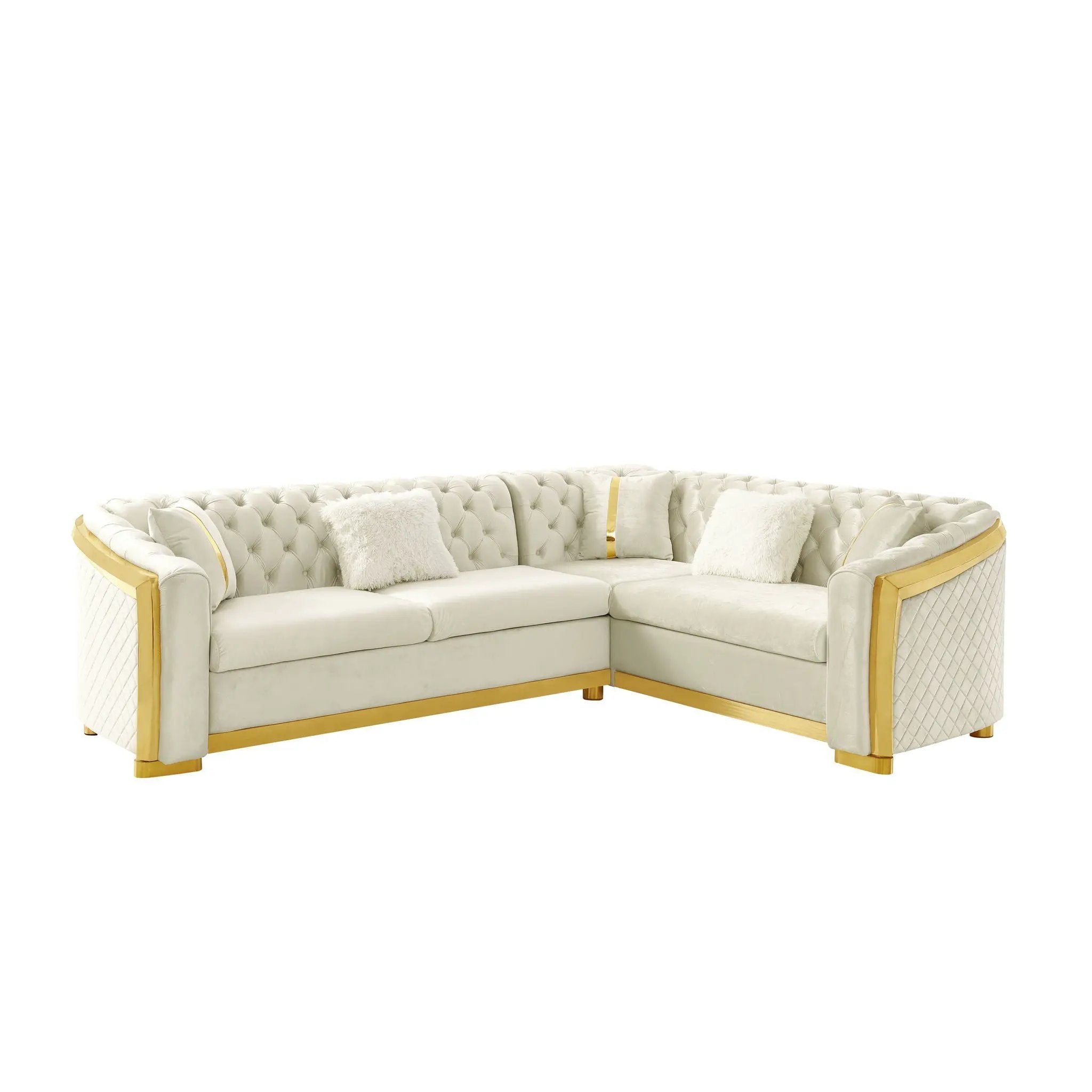 L Shaped Chesterfield Sectional Sofa With Stainless Steel Accents by HouseOfZazla