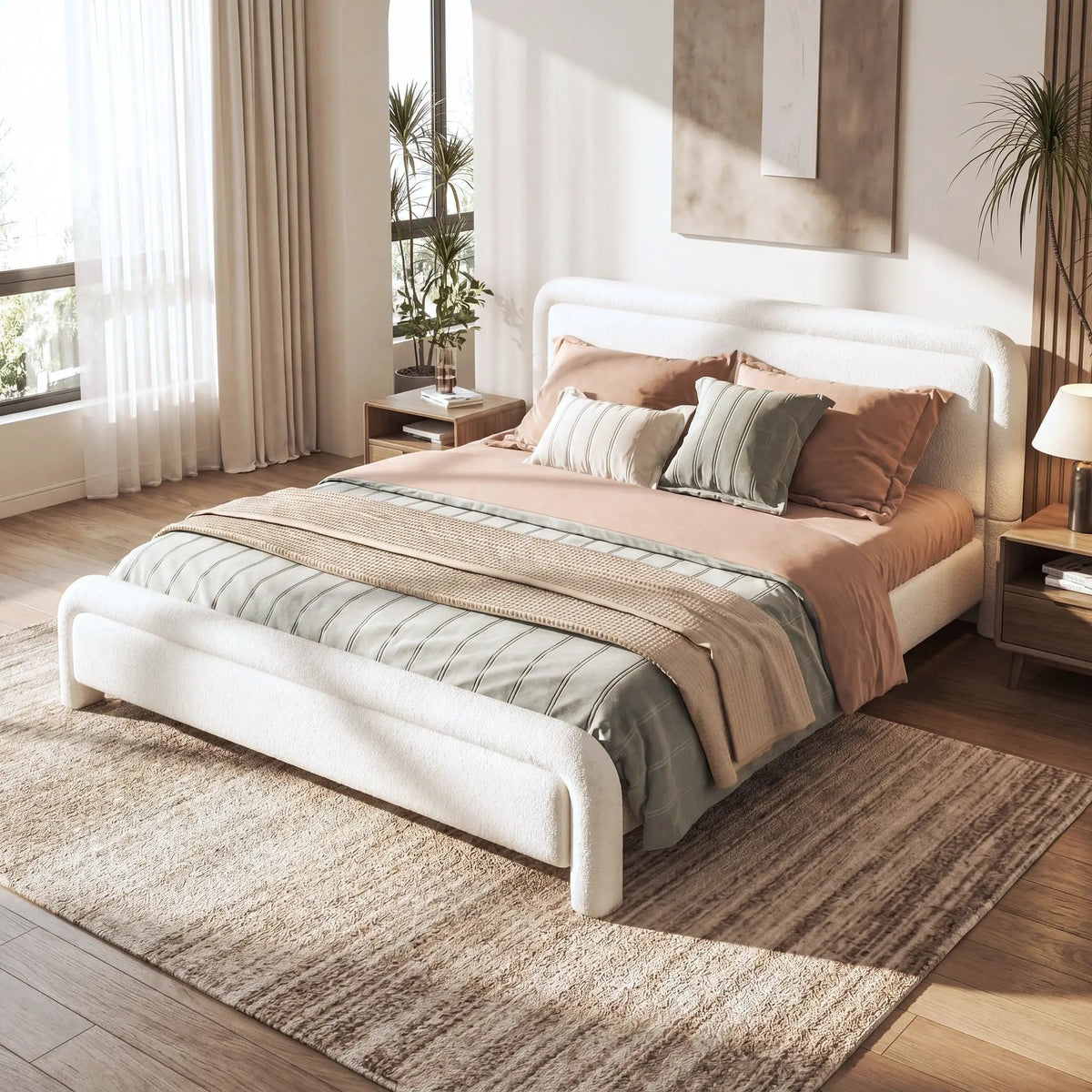 Queen Size Upholstered Platform Bed Frame with Curved Headboard by HouseOfZazla