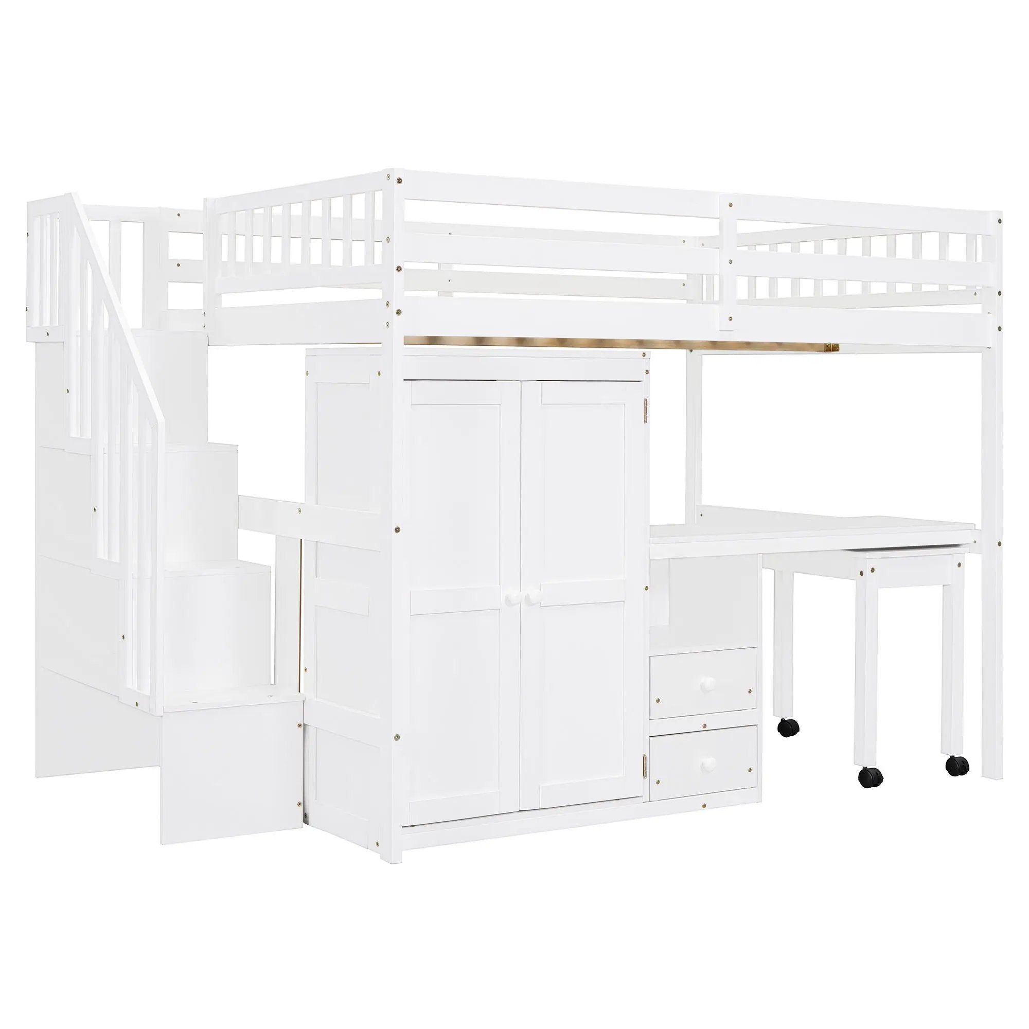 Loft Bed With Stairs, Bookshelf, Drawers, Desk & Wardrobe, Space Saving Multifunctional Furniture by HouseOfZazla