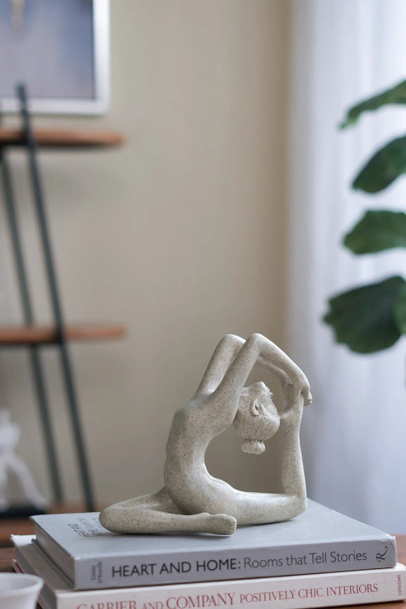 8.5x4.5x7' Beige Resin and Stone Yoga Figurine in King Pigeon Pose by HouseOfZazla