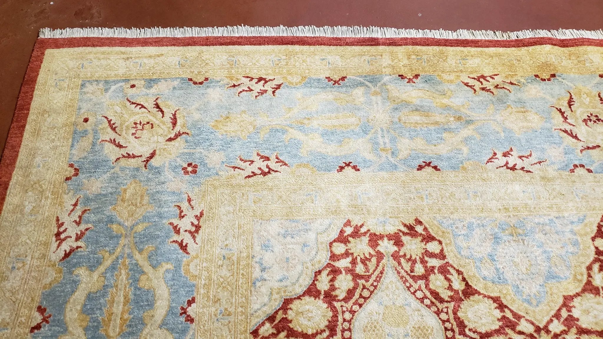 9x12 Peshawar Rug Pakistani Oriental Carpet Sky Blue and Red Wool Vintage Master Bedroom Rug Hand-Knotted Living Room Rug Dining Room Rug by Jewel Rugs