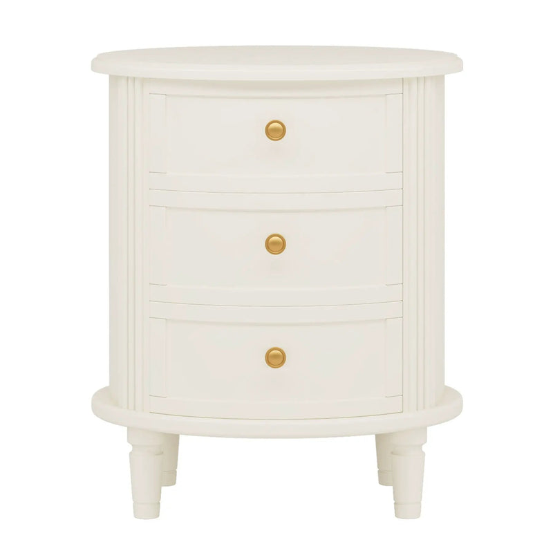 Oval Nightstand With 3 Drawers, Bedside Table - White by HouseOfZazla