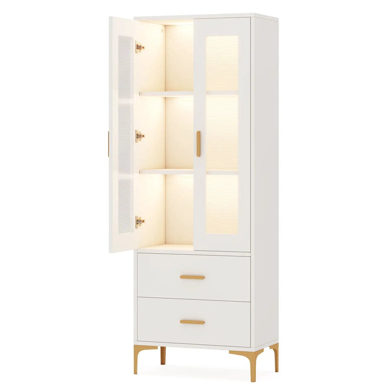 Bookcase With Doors, Drawers & RGB LED Light Tall Storage Cabinet For Living Room - White by HouseOfZazla