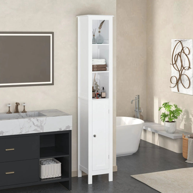 Slim Tall Bathroom Storage Cabinet With Adjustable Shelves, Anti Tip Freestanding Cabinet - White by HouseOfZazla