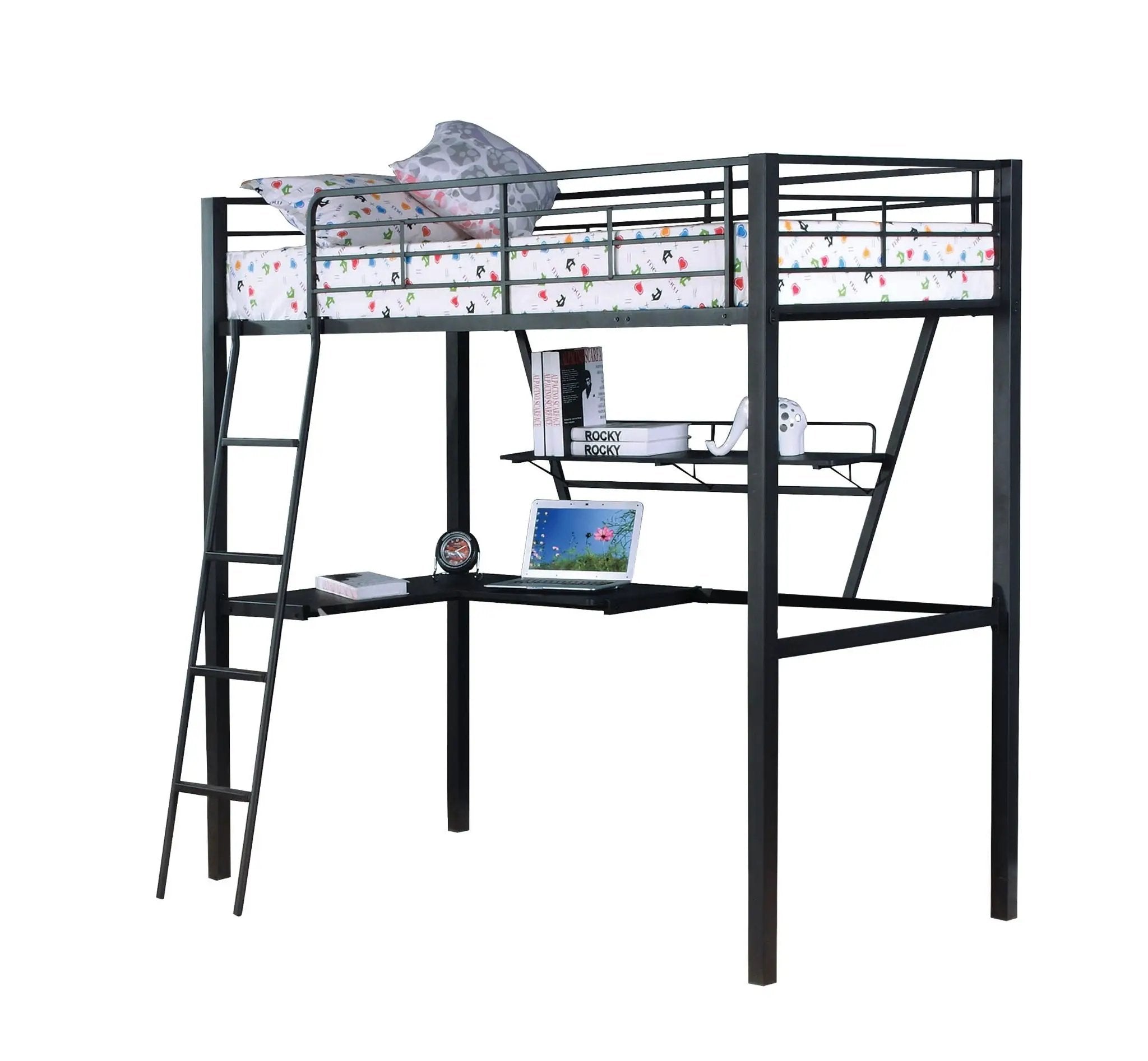 Senon - Twin Loft Bed With Desk - Black / Silver by Unique Piece Furniture