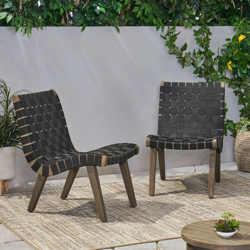 Lounge Chair With Stunning Rope Weave Design, Set of 2 - Black by HouseOfZazla