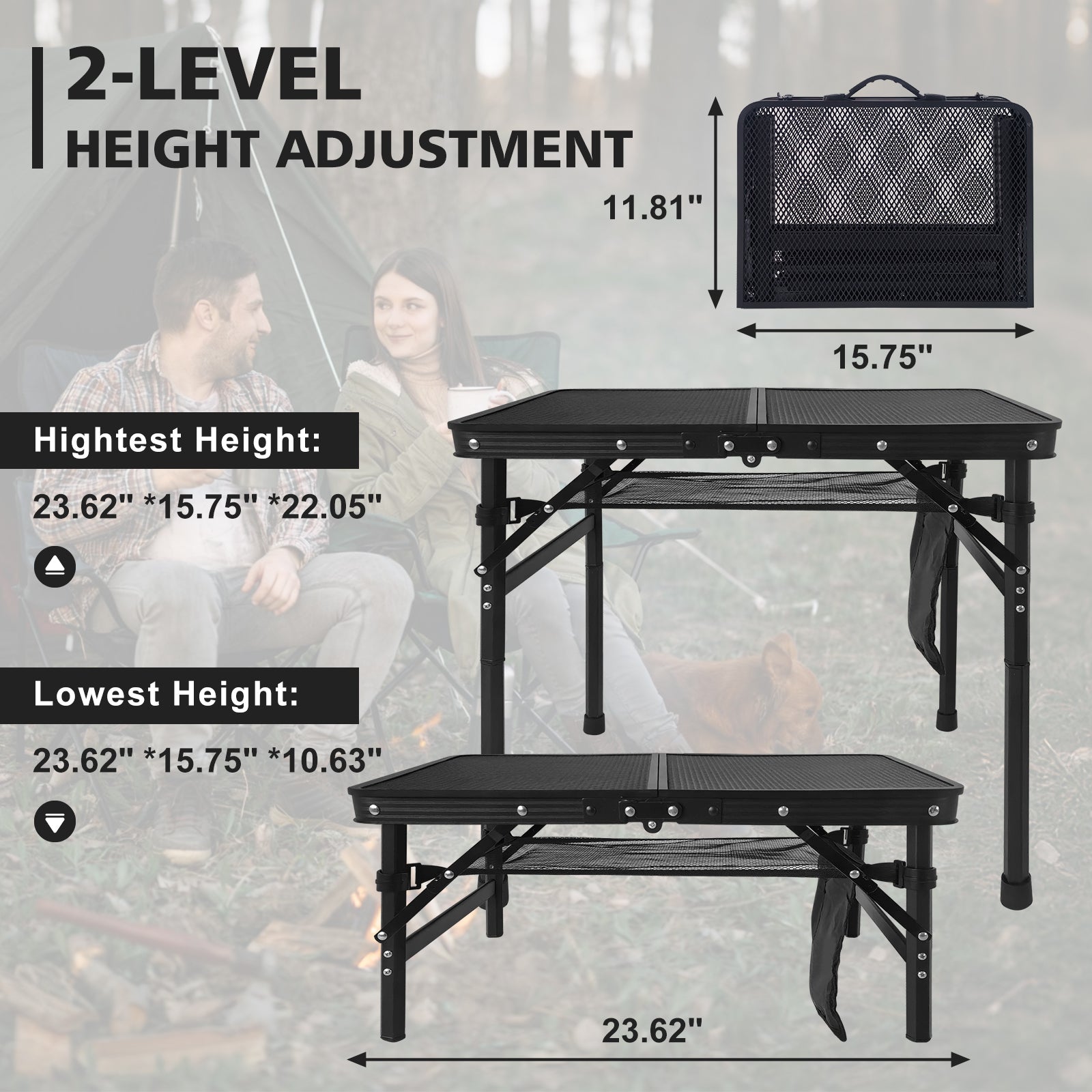 2FT Camping Table with Mesh Desktop, Lightweight & Portable by HouseOfZazla