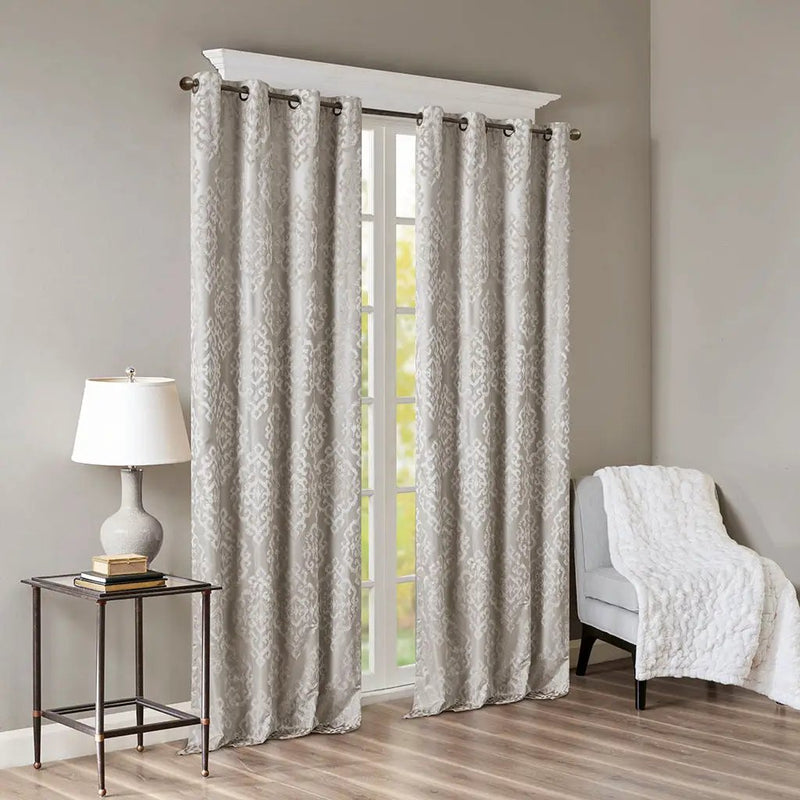Knitted Jacquard Damask Total Blackout Grommet Top Curtain Panel by HouseOfZazla
