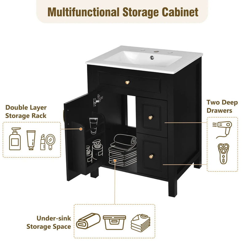 Elegant Bathroom Vanity With Ceramic Sink, Soft Close Doors And Drawers, Double Storage Racks by Unique Piece Furniture