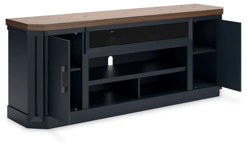 Landocken - XL TV Stand W/Fireplace Option - Brown / Blue by Unique Piece Furniture