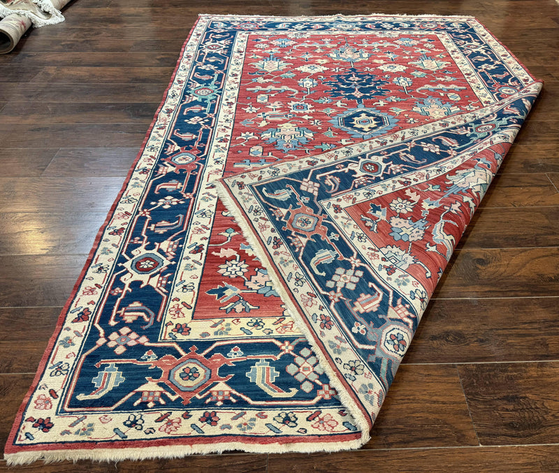 Turkish Flatweave Rug 6x9, Heriz Design, Red and Blue by Jewel Rugs