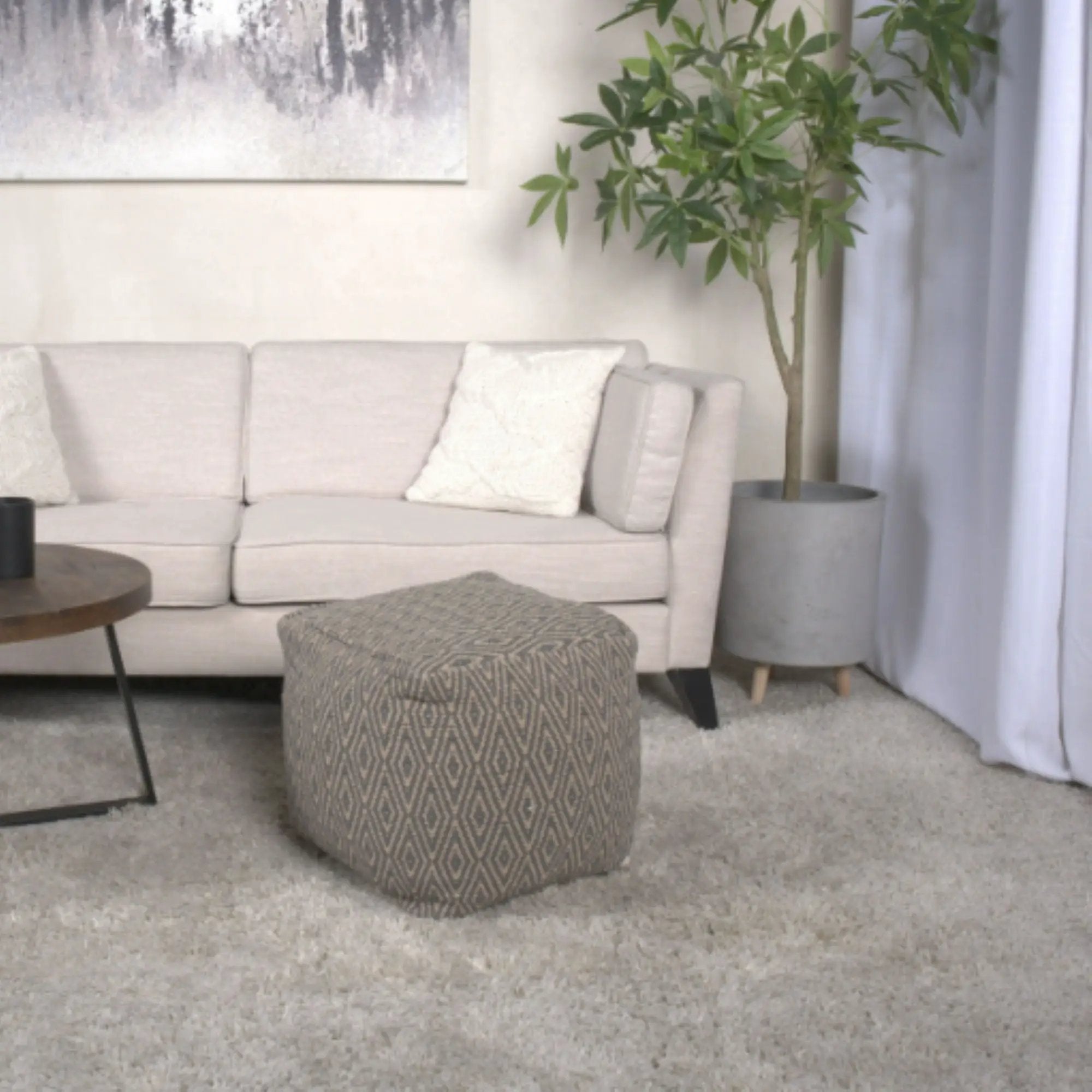 Amuleto - Hand Loomed Cotton Pouf - Dark Gray / Brown by Unique Piece Furniture