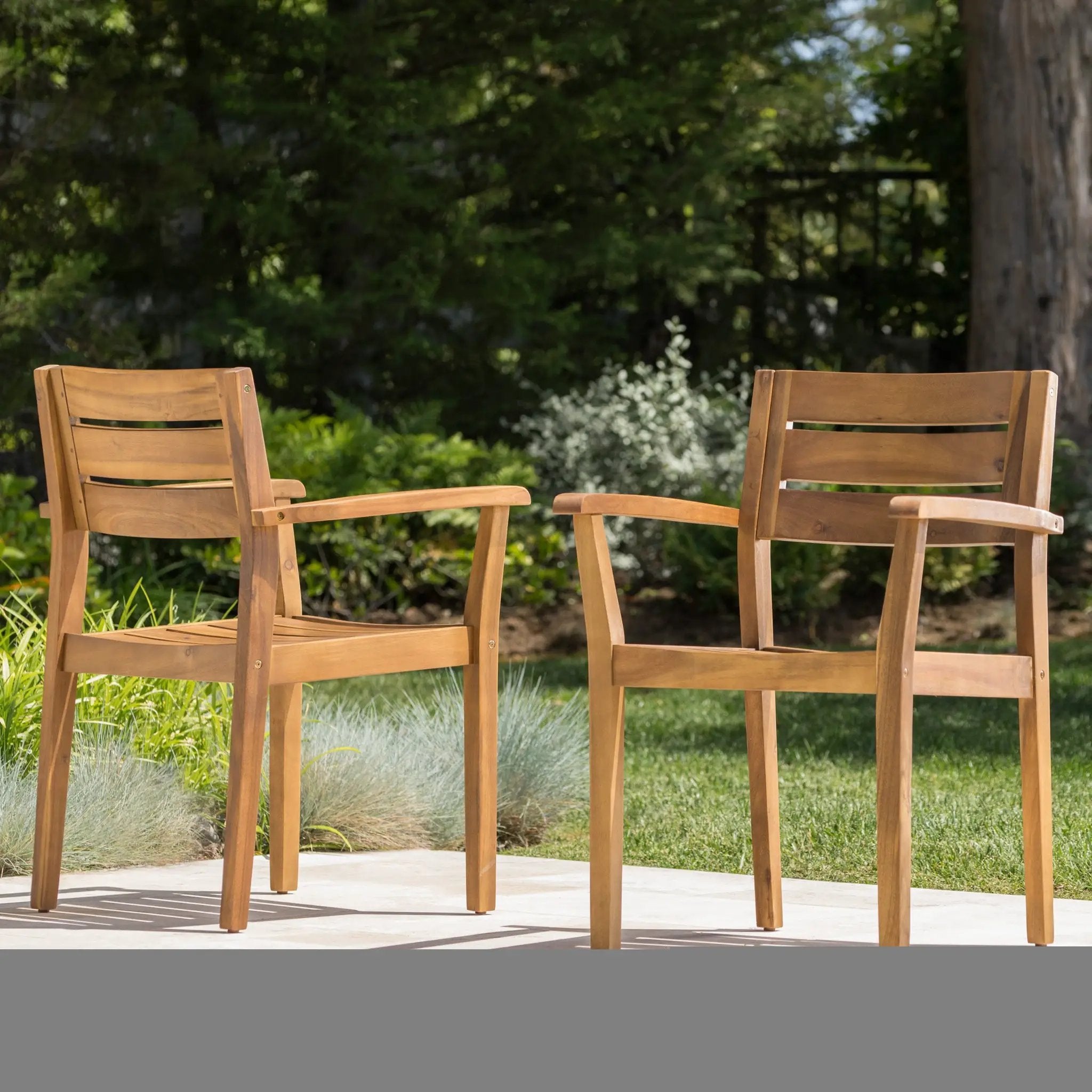 Stamford Dining Chairs Set of 2, Acacia Wood Patio Armchair by HouseOfZazla