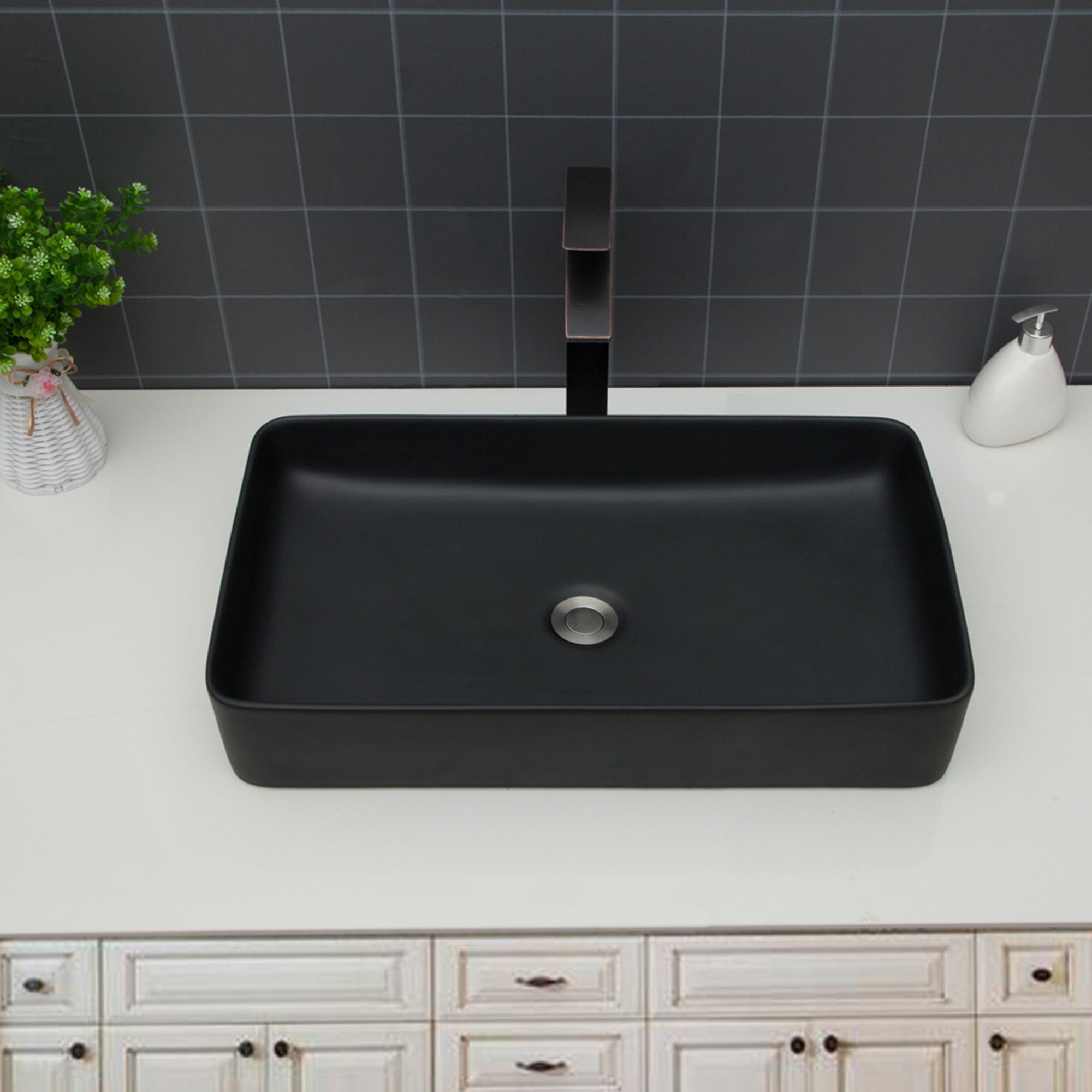 Modern Ceramic Rectangular Bathroom Vessel Sink With European Design by HouseOfZazla