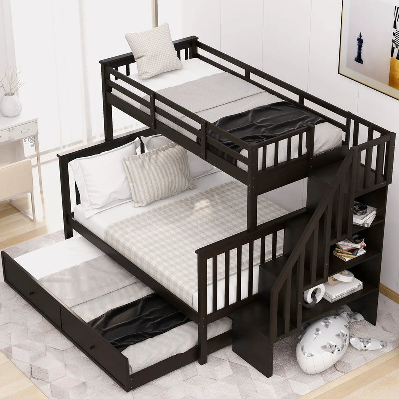 Bunk Bed With Twin Size Trundle, Storage And Guard Rail For Bedroom by HouseOfZazla