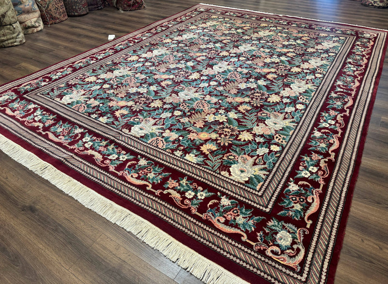 Pakistani Rug 9x12 William Morris Maroon Vintage Floral Wool by Jewel Rugs