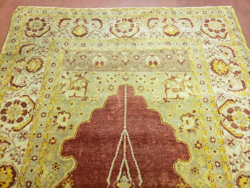 4' 5" X 7' Antique HandmadeTurkish Prayer Melas Oushak Wool Rug Mehrab Nice by Jewel Rugs