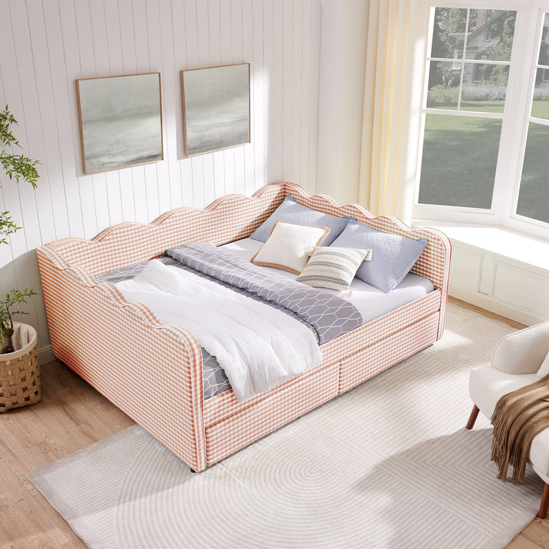 Queen Size Cozy Gingham Daybed with Two Storage Drawers and USB Port by HouseOfZazla