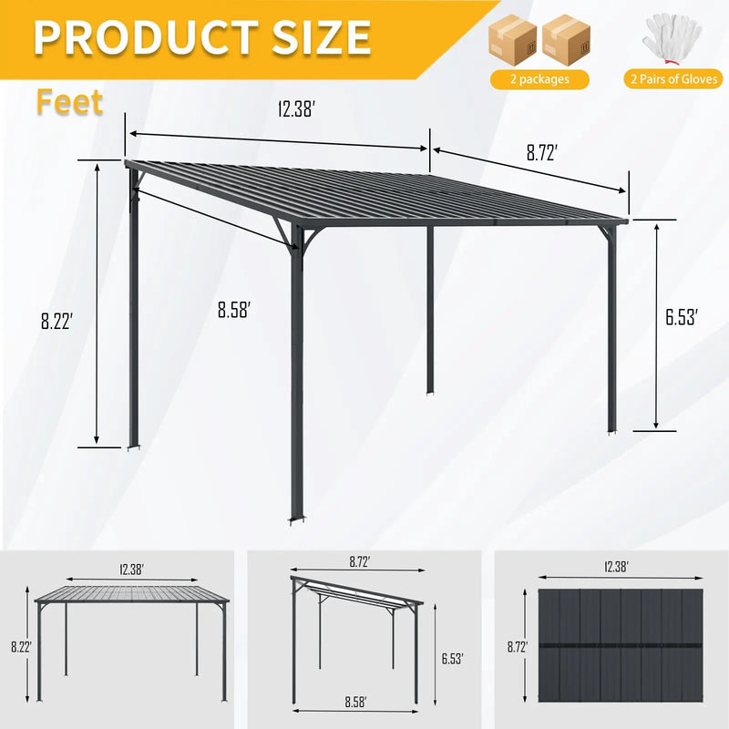 Outdoor Pergola 12' x 8' Galvanized Steel Lean-to Wall-Mounted by HouseOfZazla