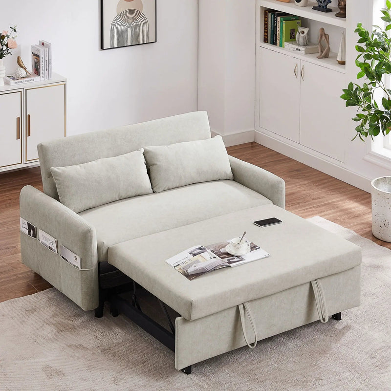 Pull Out Sleep Sofa Bed Loveseats Sofa Couch With Adjsutable Backrest, Storage Pockets, 2 Soft Pillows, USB Ports For Living Room, Bedroom, Apartment, Office by HouseOfZazla