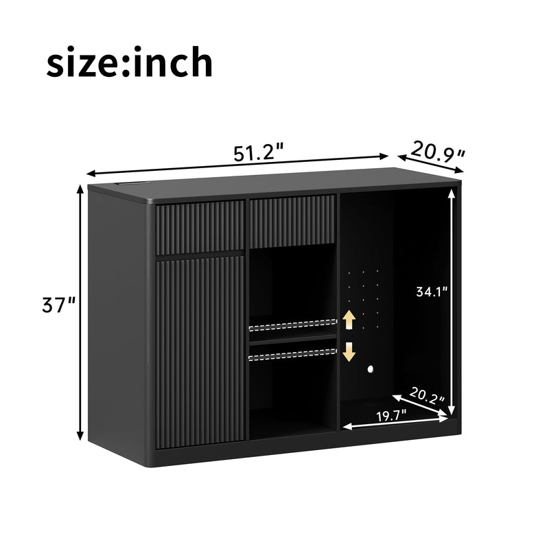 51.2" Modern Fluted Bar Cabinet with Fridge Compartment by HouseOfZazla