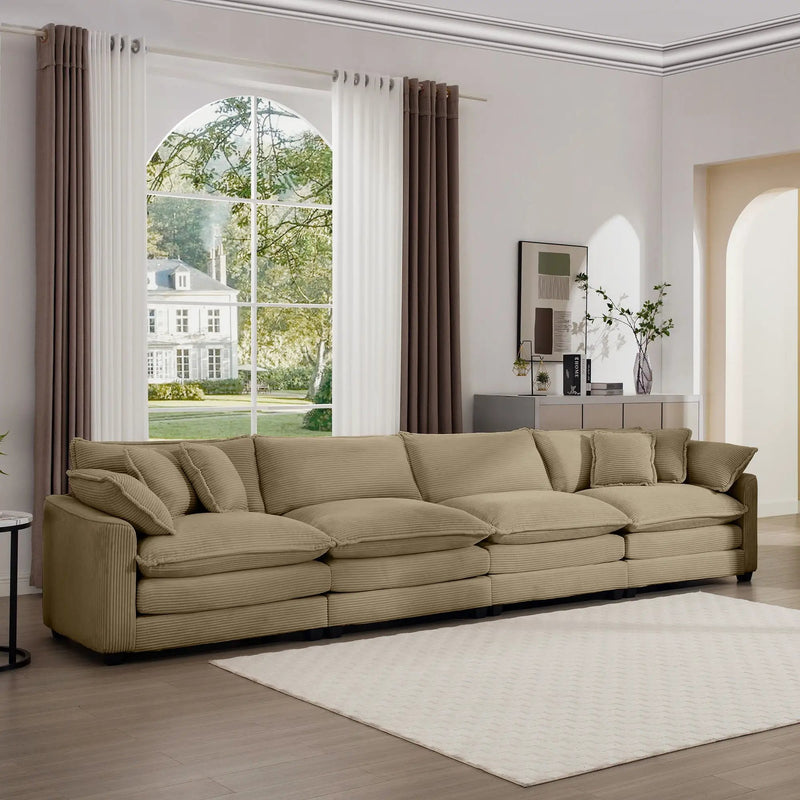 Modern Upholstered 4 Seater Fabric Sofa With Arm And Throw Pillows by Unique Piece Furniture