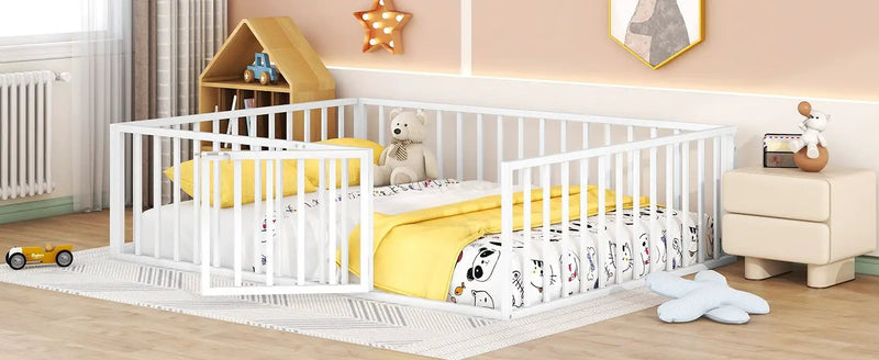 Metal Floor Bed Frame With Fence And Door by HouseOfZazla