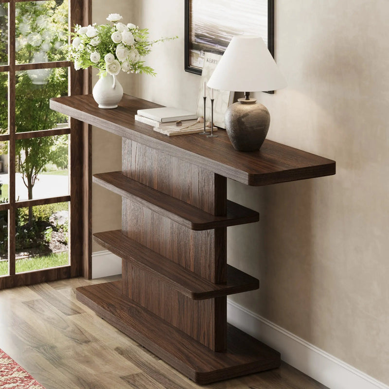 63" Vintage Narrow Console Table with 2 Tier Open Storage Shelves by HouseOfZazla
