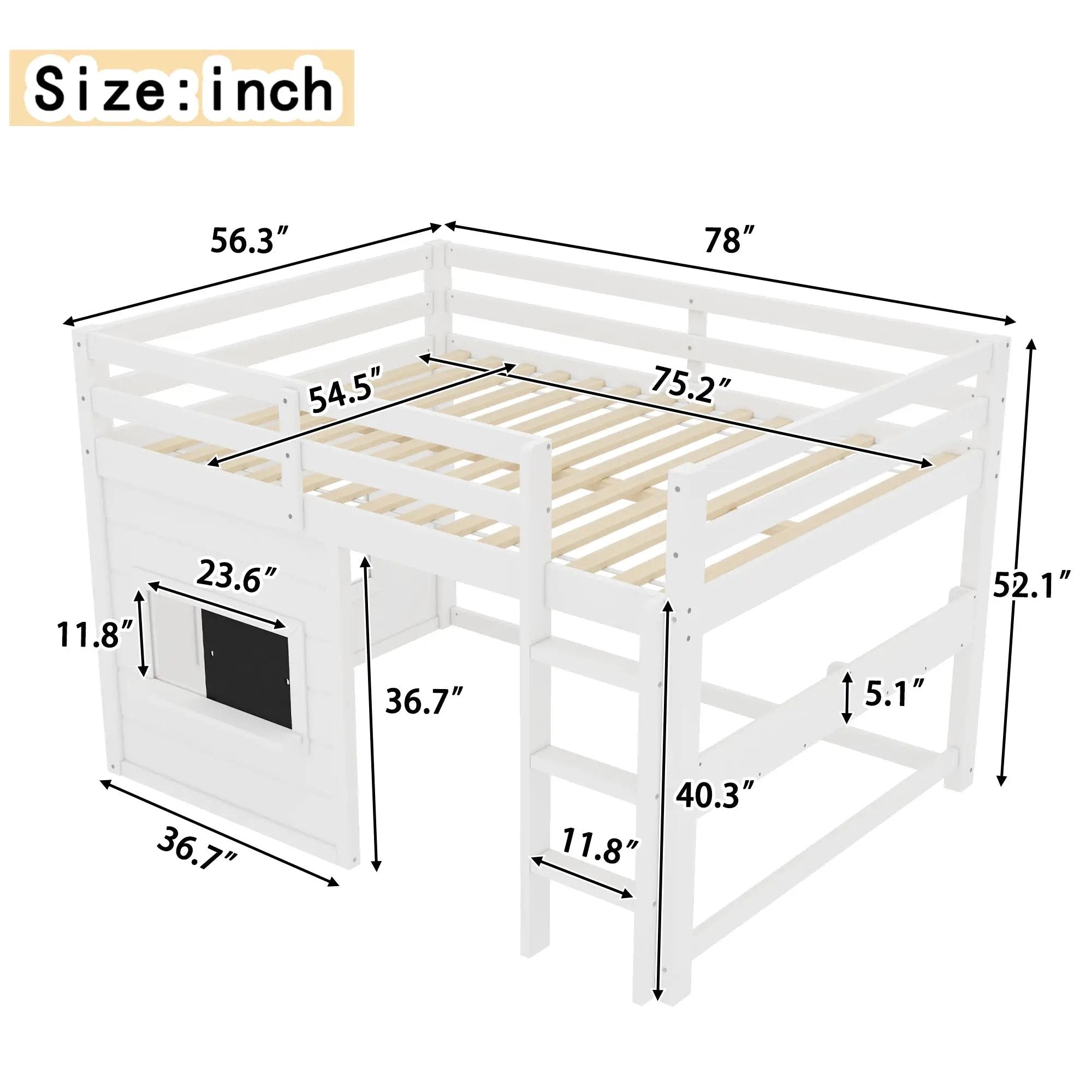 Full Size Loft Bed With Sliding Chalkboard & Bookshelf by HouseOfZazla