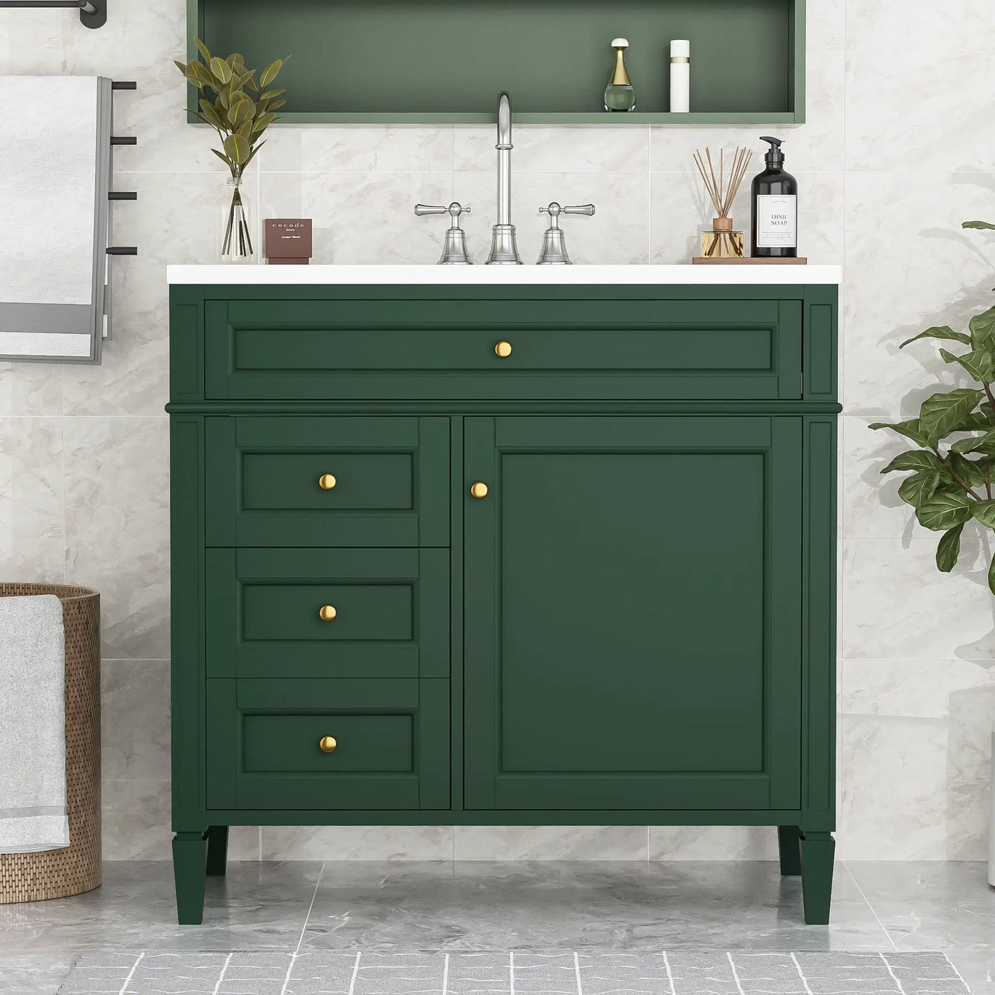Bathroom Vanity With Top Sink, 2 Drawers And Tip Out Drawer by Unique Piece Furniture