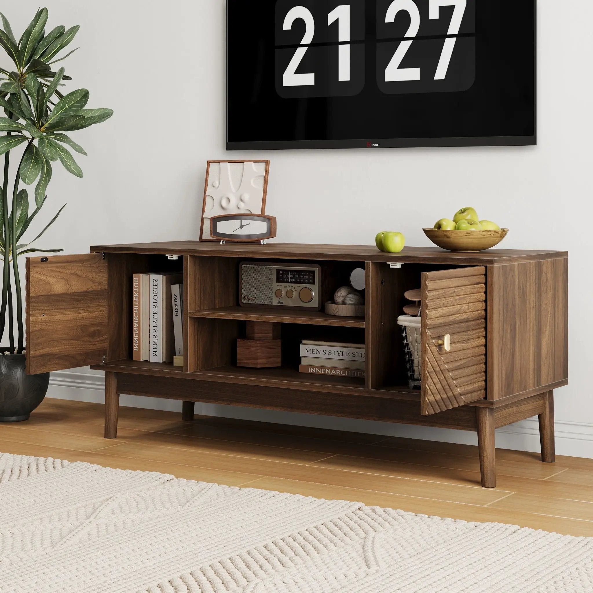 TV Stand, Entertainment Center With Storage, Media Console Table For Living Room - Walnut by Unique Piece Furniture