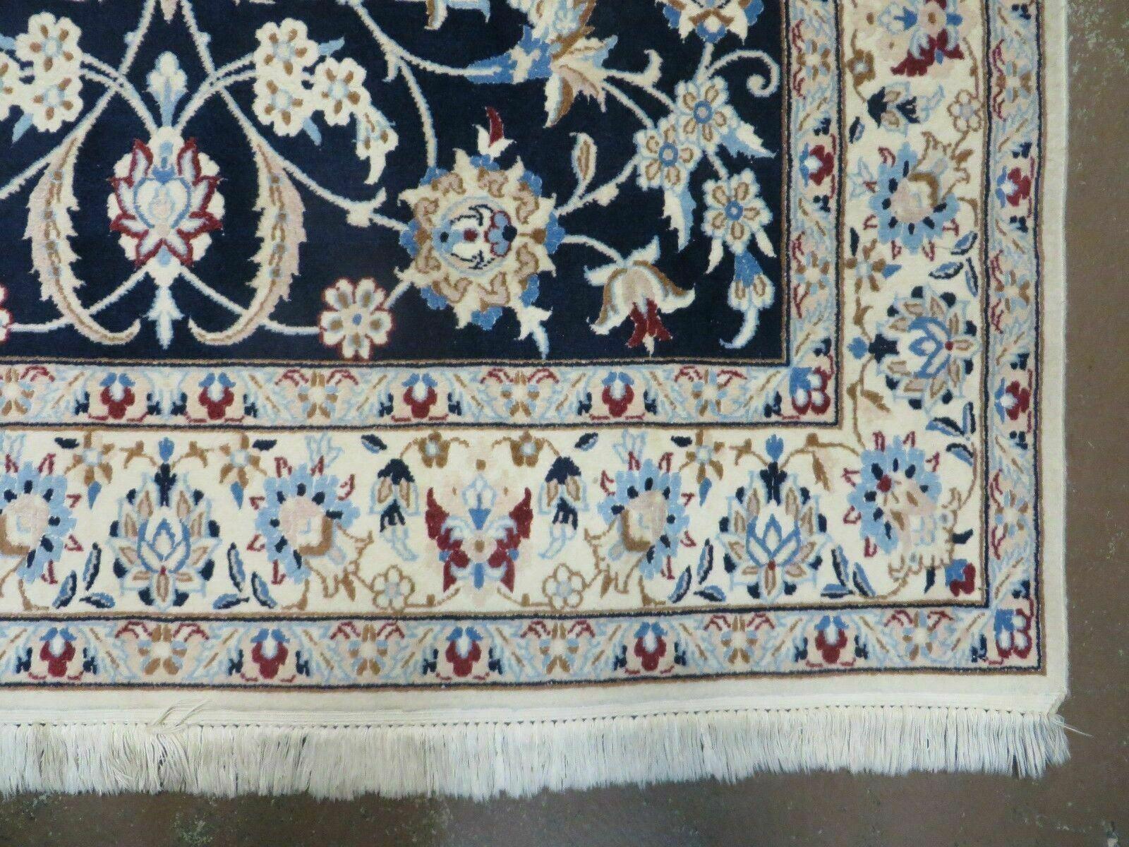 Persian Nain Rug 4x7, Navy Blue and Ivory, Handmade, Wool & Silk Highlights, Fine Oriental Rug, Vintage by Jewel Rugs