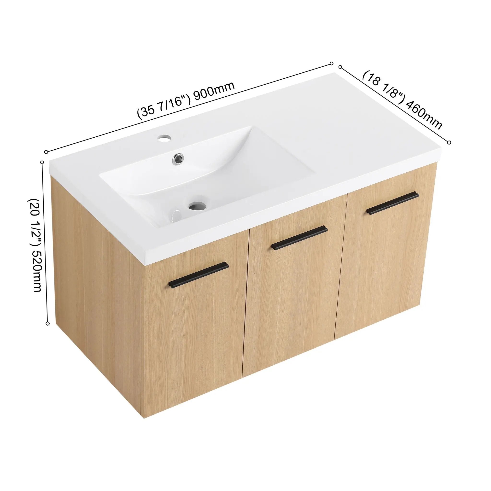 Wall Mounted Floating Bathroom Vanity With Sink, 3 Door Modular Cabinet by Unique Piece Furniture