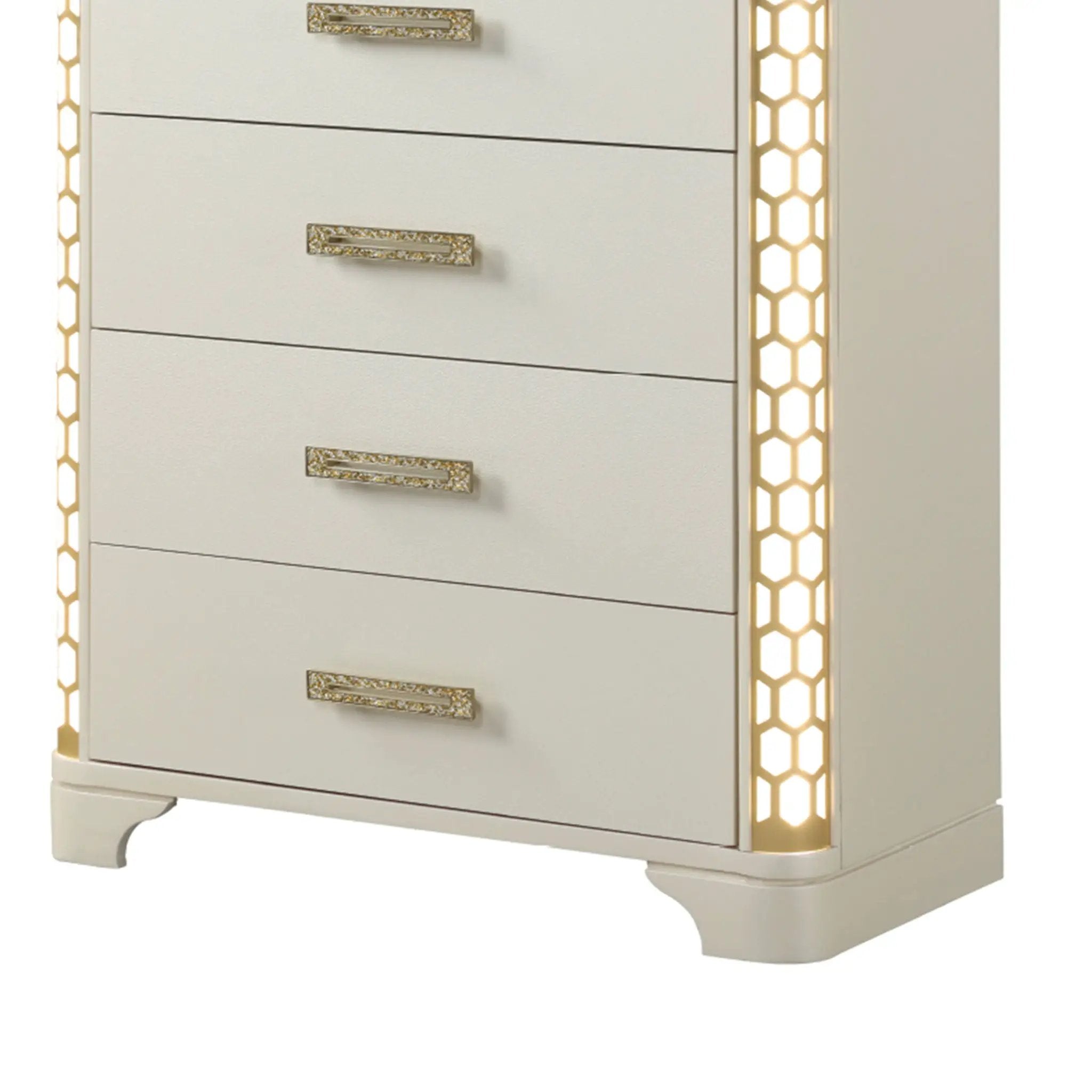 Jasmine - 5 Drawer Chest With Side LED Lightning - Beige by HouseOfZazla